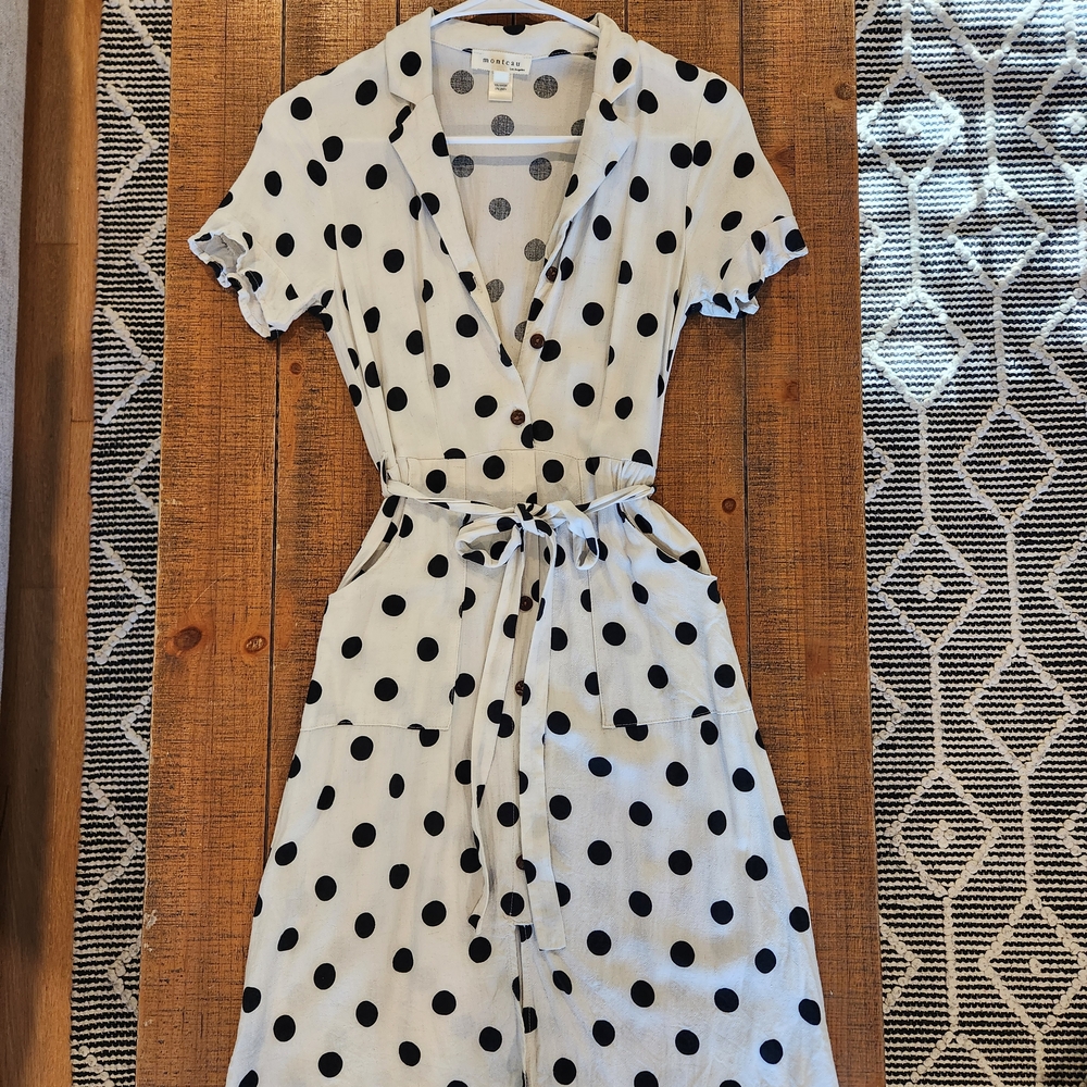 Monteau Black and White Polka Dot Midi Dress